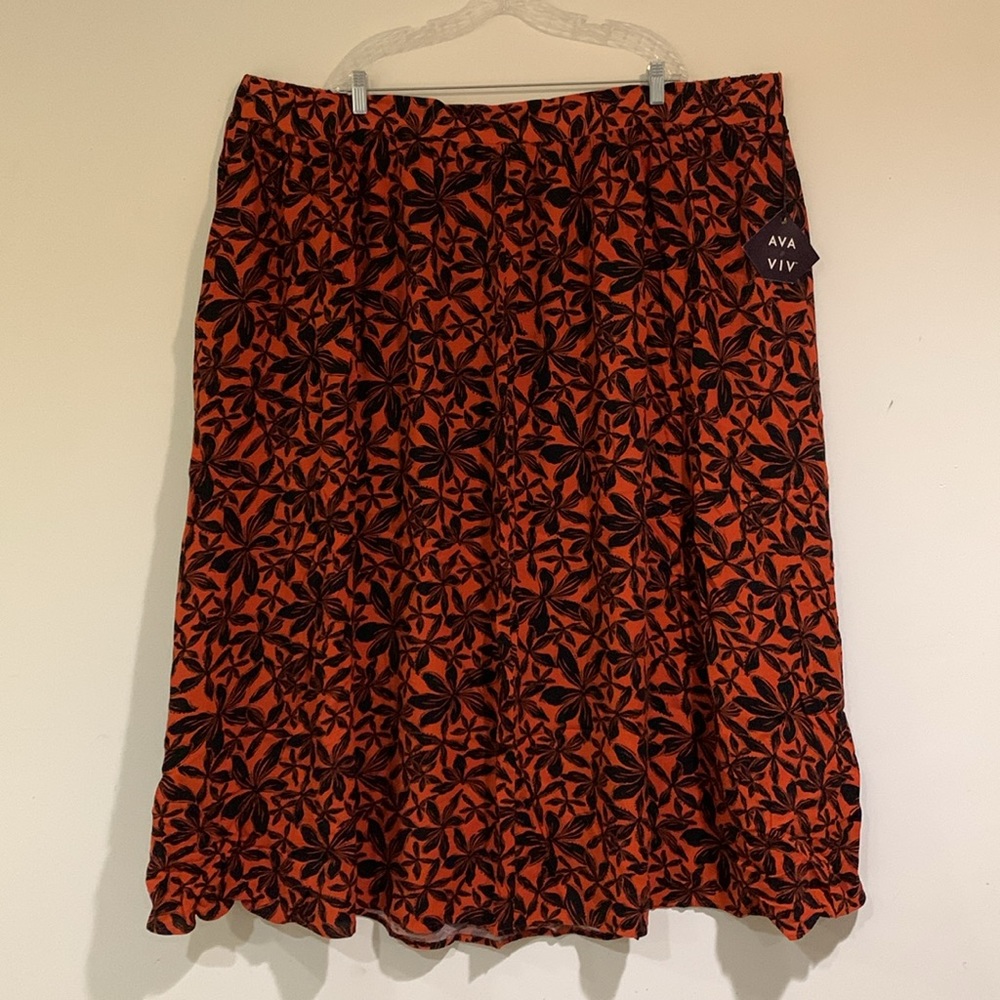 NWT Ava & Viv Dark Orange/Black Floral Maxi Skirt, Size 4X - Picture 2 of 10